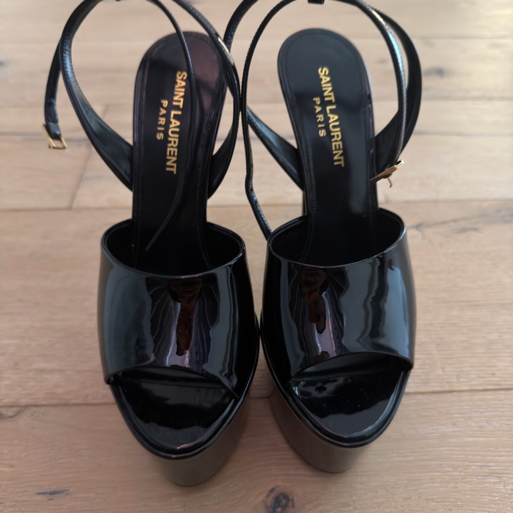 Saint Laurent Glossy Black Stiletto Heels - Picture 2 of 3